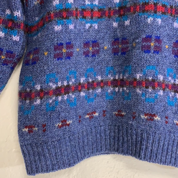 VTG 80s L.L.Bean Blue Collared Fair Isle Wool Sweater Sz S - Picture 2 of 6